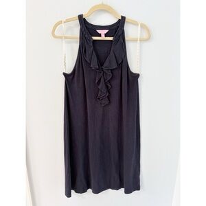 Lilly Pulitzer Shay Dress Ruffle Slub Knit Cotton Sleeveless Navy Blue M